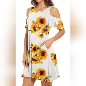 Women's Short Sleeve Cold Shoulder Tunic Top Swing T-Shirt Loose Dress